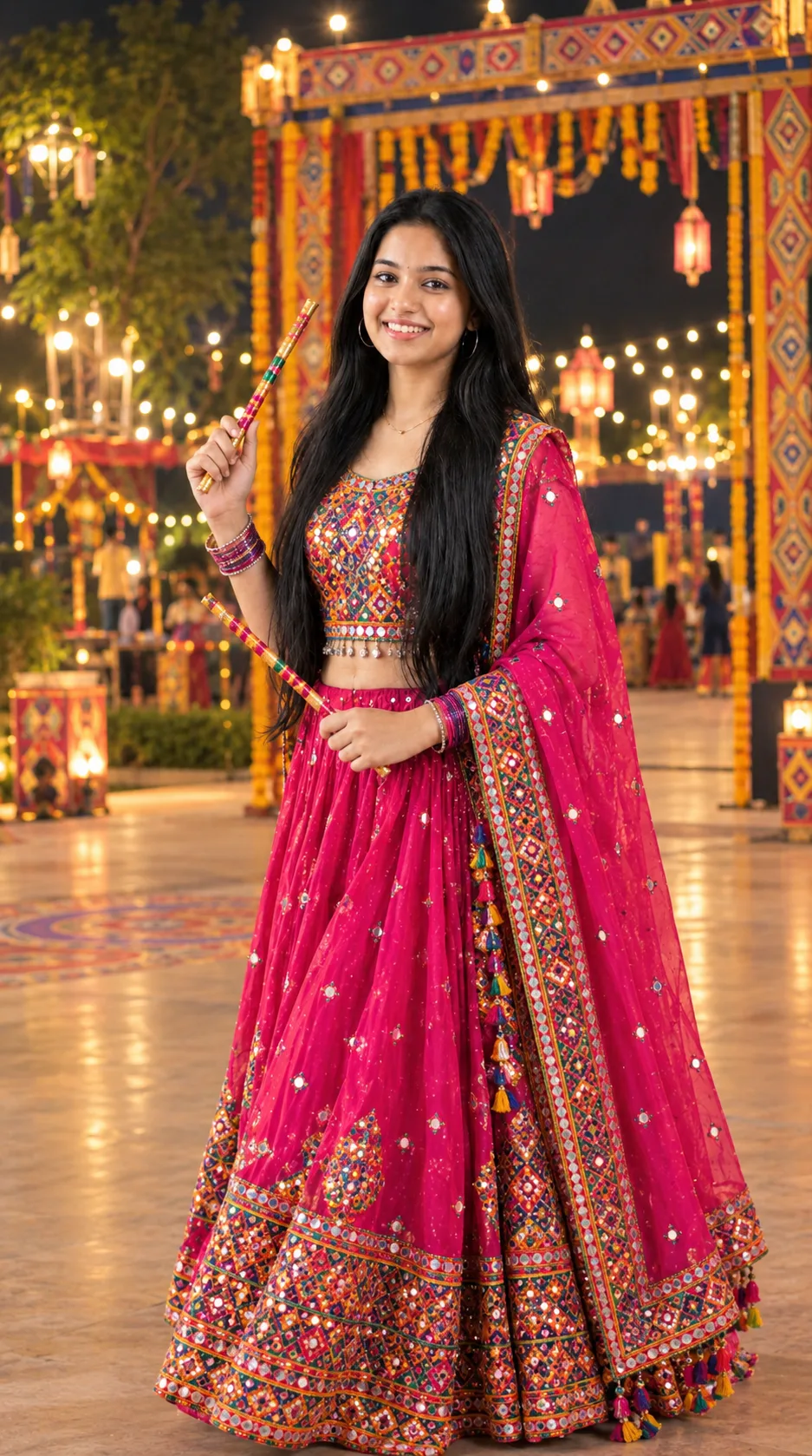 Vibrant Pink Gujarati Garba Portrait Prompt