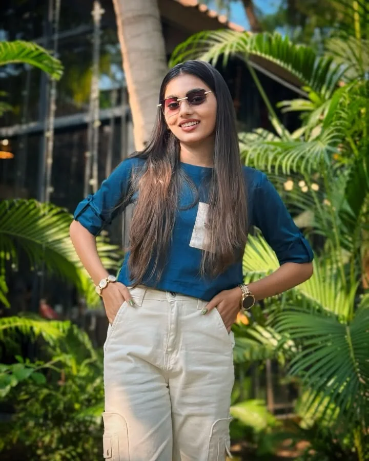 Chic Outdoor Garden Portrait of Young Indian Woman in Cargo Pants