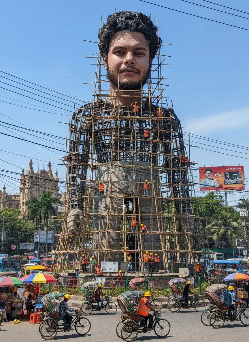 Giant Portrait Statue Under Construction — Ultra-Realistic Cinematic Prompt