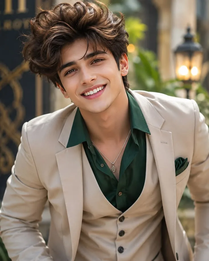 Emerald and Beige Suited Smile
