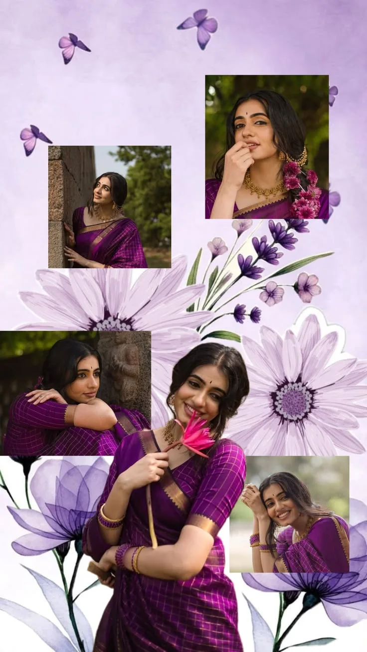 Purple Saree Floral Aesthetic Portrait Collage