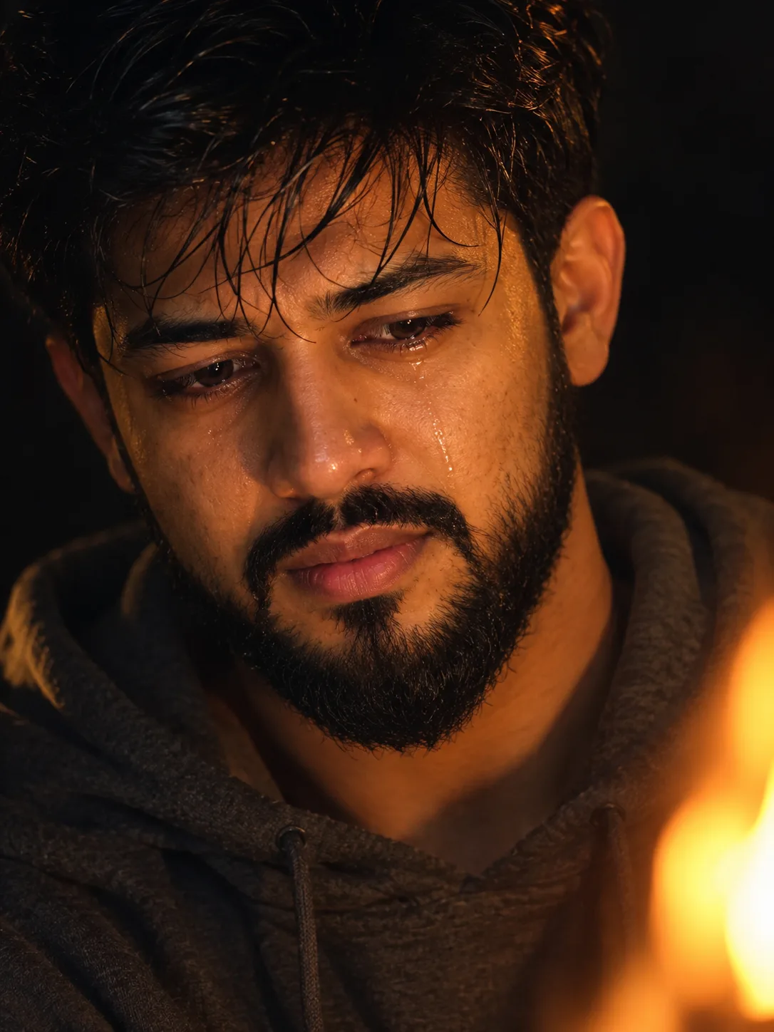 Cinematic portrait of sad man