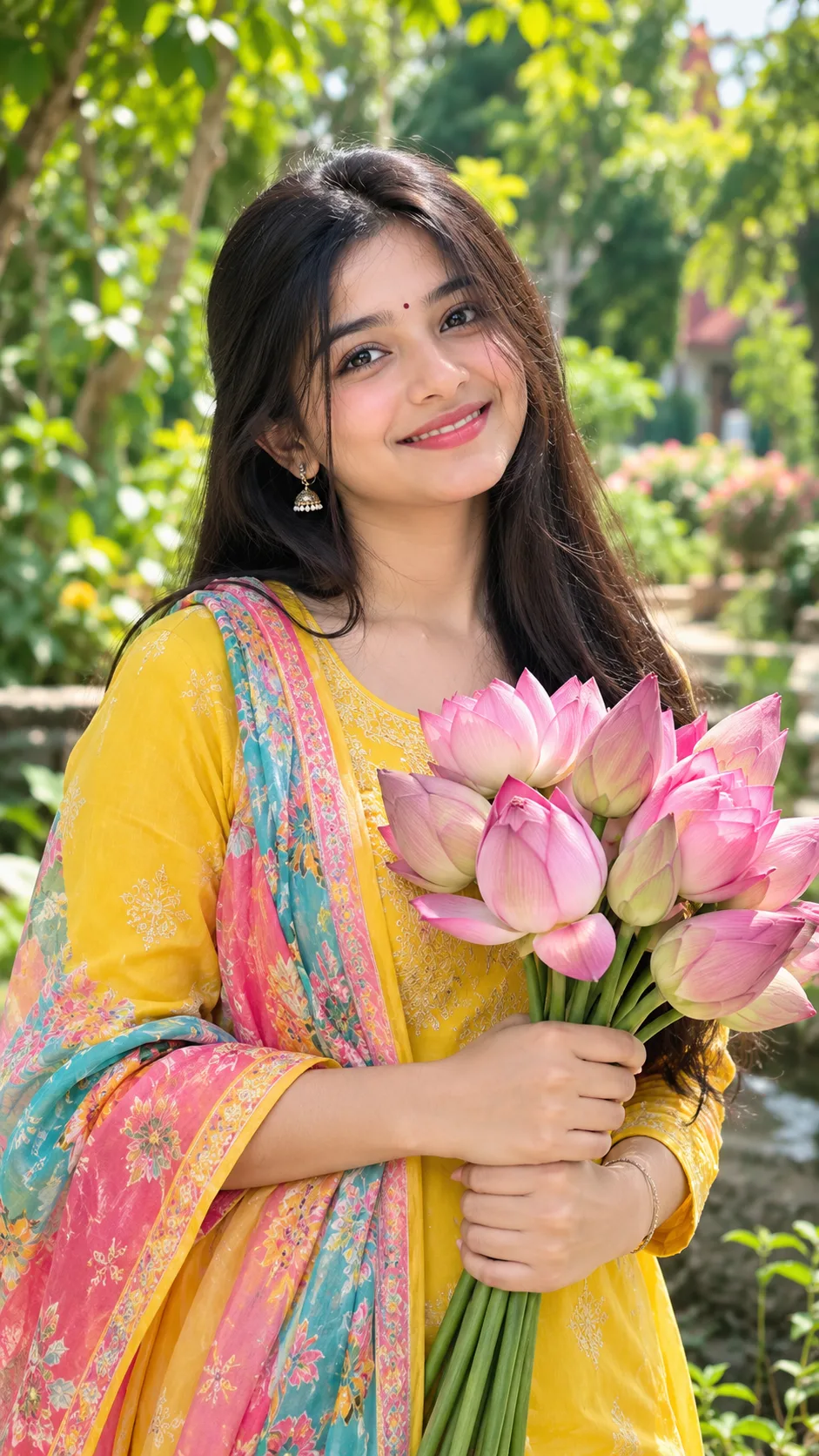 πΈπ Lotus Bouquet Portrait β Vibrant Indian Garden Photography