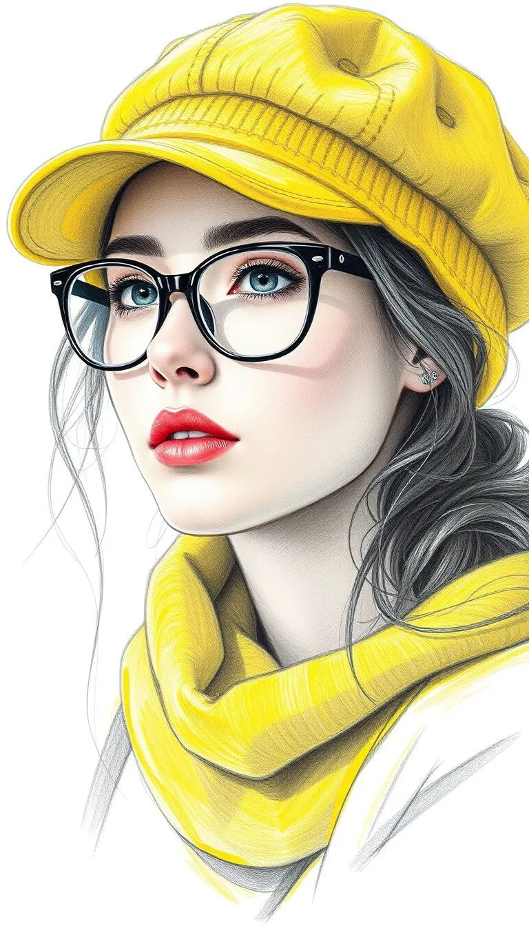 Vibrant Yellow Newsboy Cap & Glasses Illustration Portrait