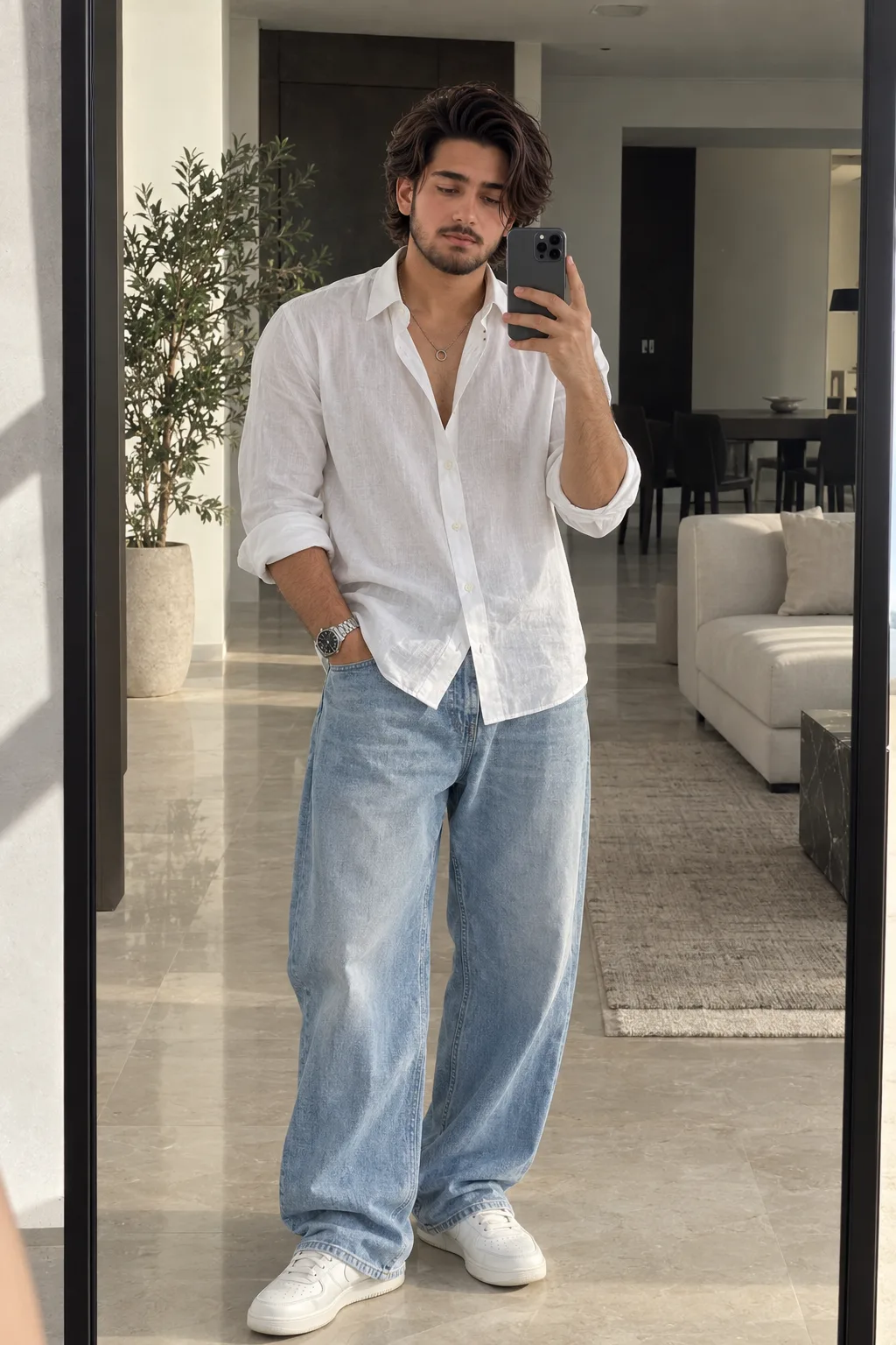 Modern Apartment Mirror Selfie