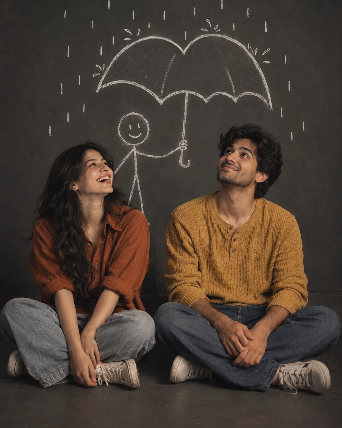 Ultra realistic cinematic playful portrait of a young couple