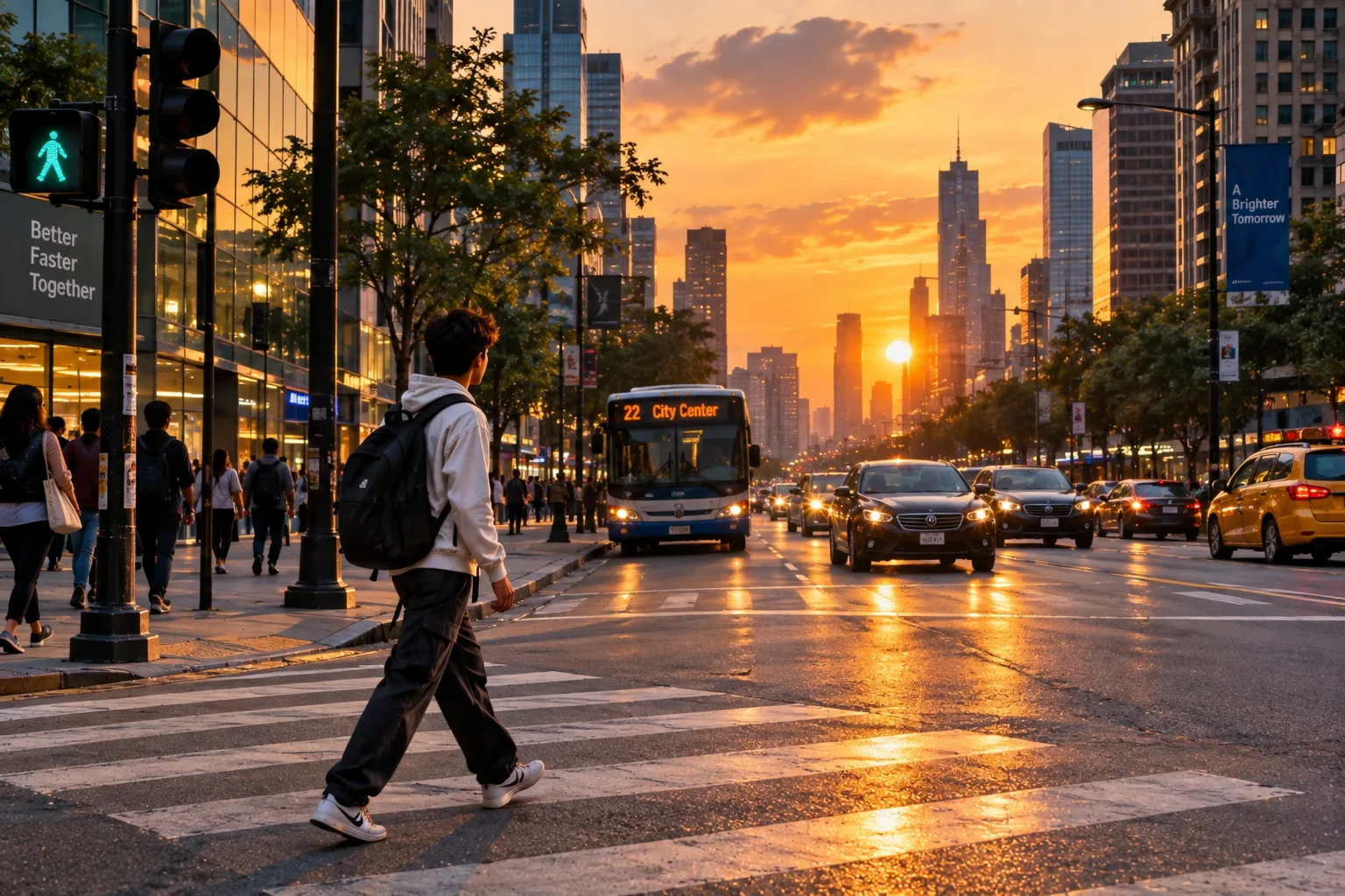 City Crosswalk 🚶 | Golden Hour Urban Vibes