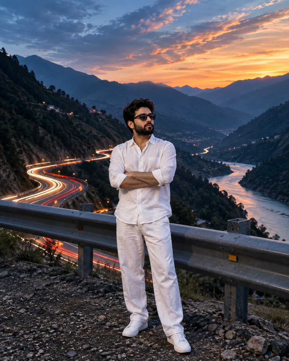 Cinematic Mountain Road Sunset Portrait