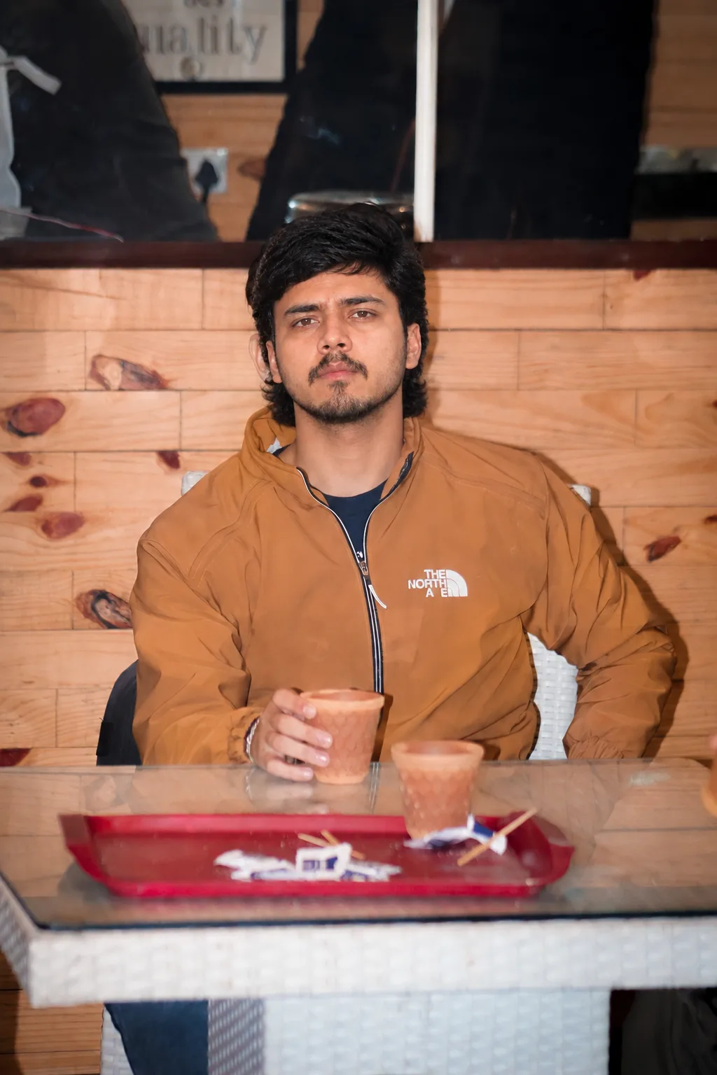 Realistic Café Portrait – Warm Wooden Interior
