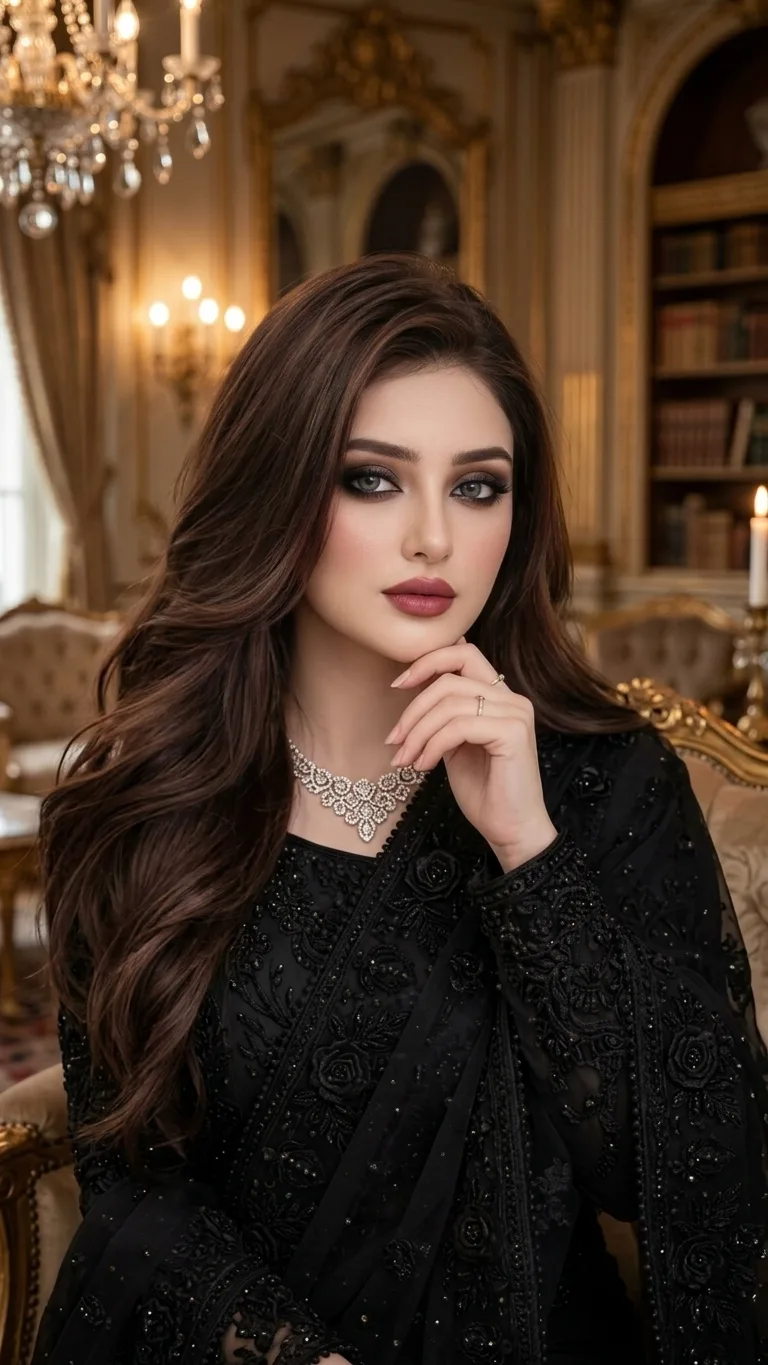 Elegant Black Saree and Smoky Eyes Portrait