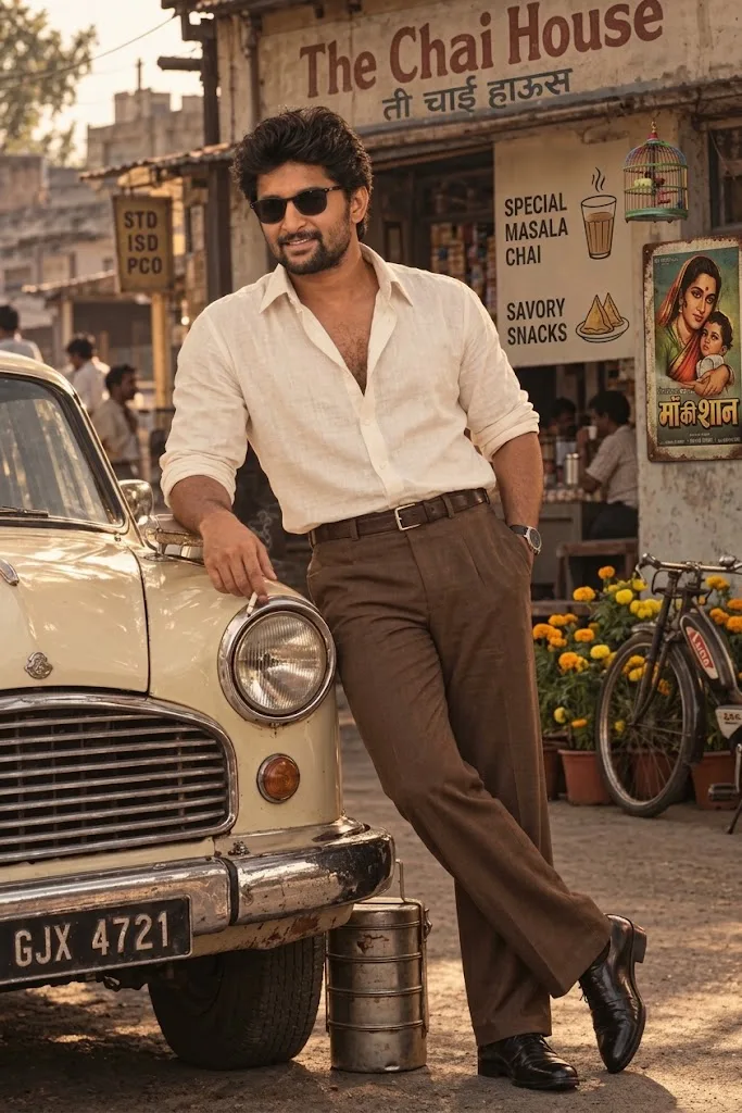 Vintage Style Photo with Classic Car and Chai Shop
