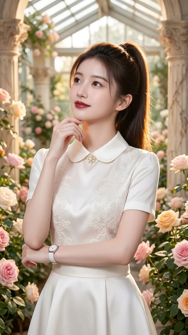 Elegant lvory Dress Conservatory Portrait