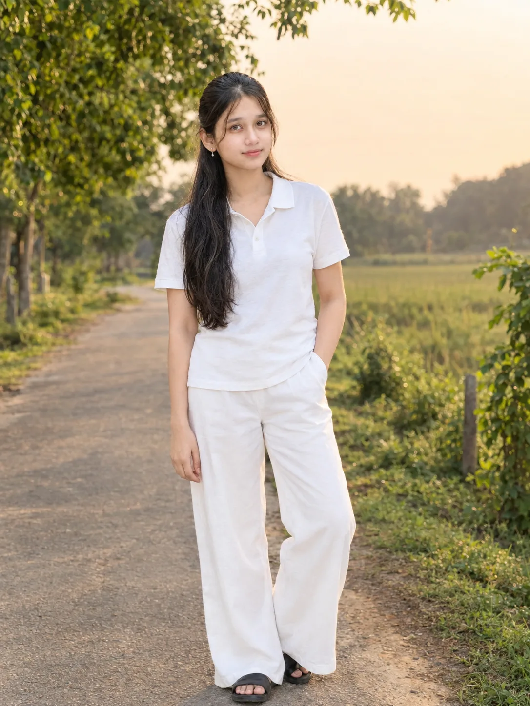 Clean White Outfit Outdoor Portrait