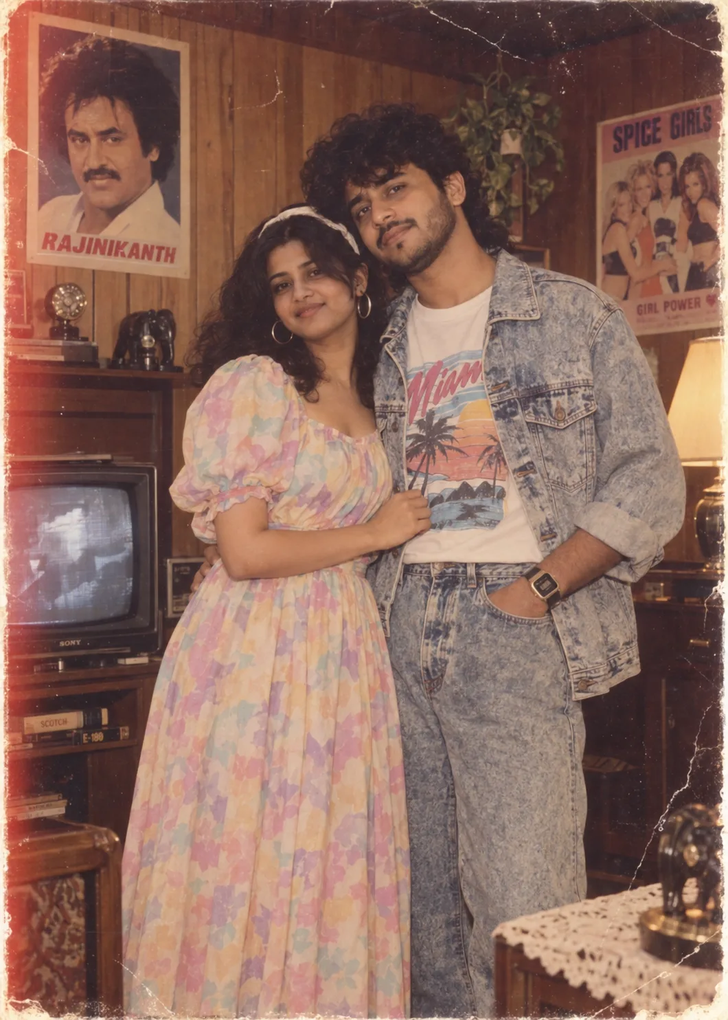 Ultra realistic cinematic 1980's vintage couple portrait