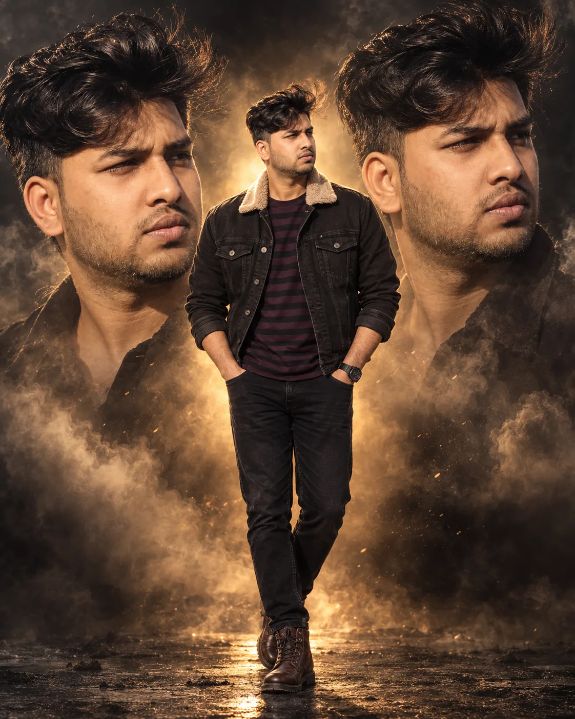 Smoky Triple-Portrait Denim Editorial