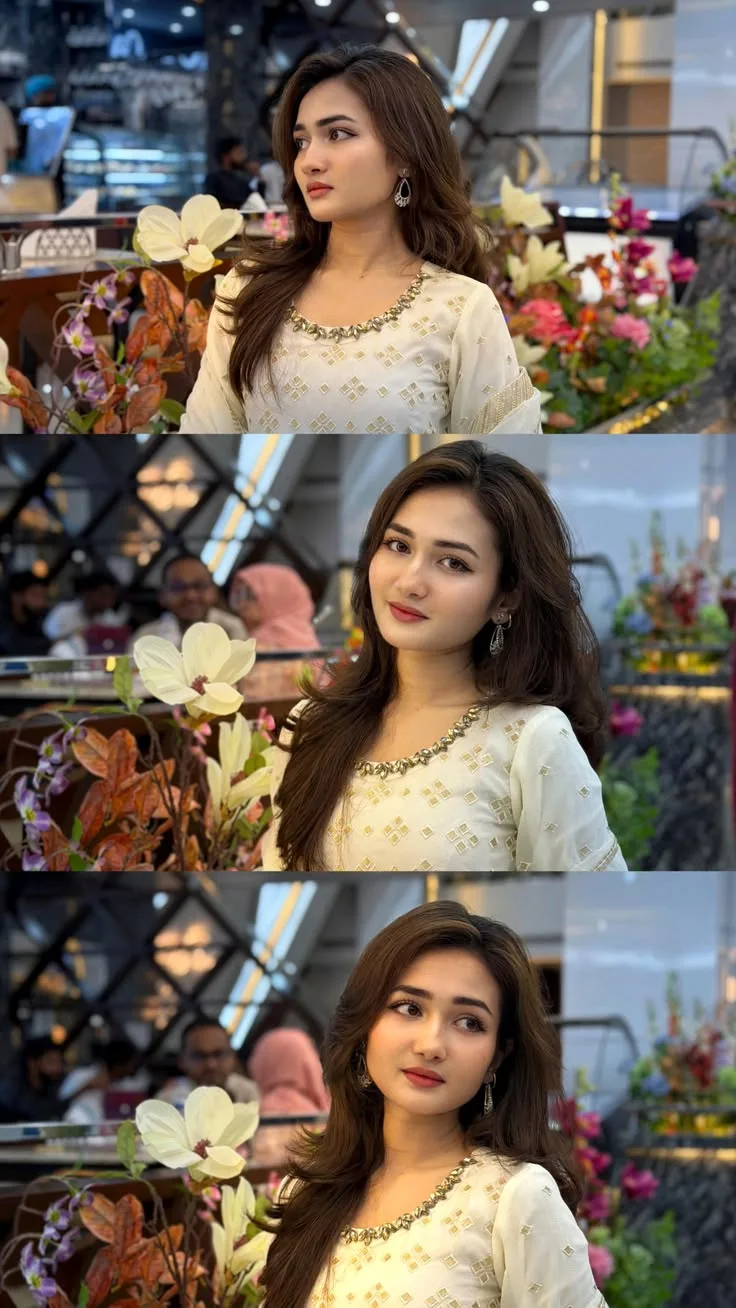Elegant Young Woman Portrait in Ivory Embroidered Kurti Collage Prompt