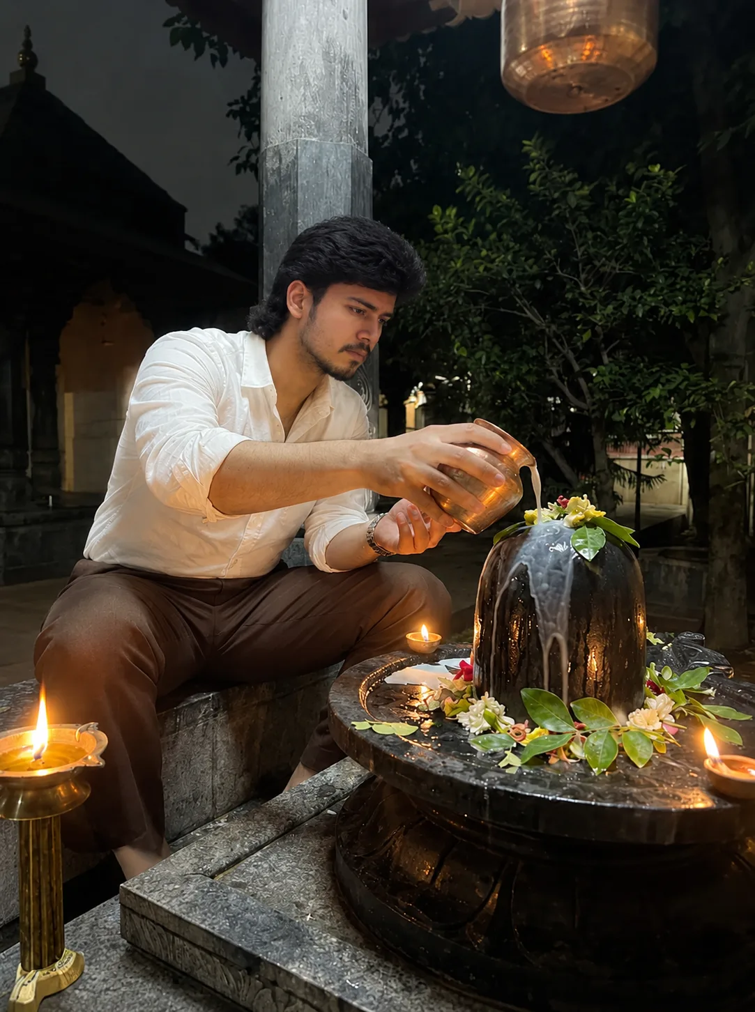 Nighttime Shiva Abhishek at the Temple