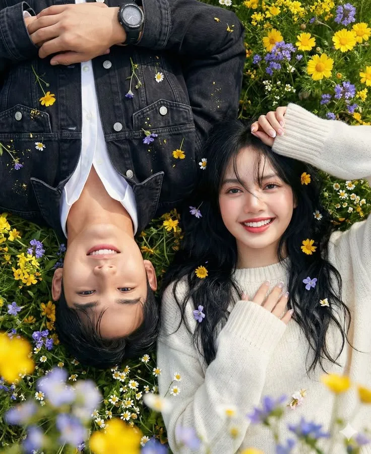 Romantic Flower Field Couple Portrait