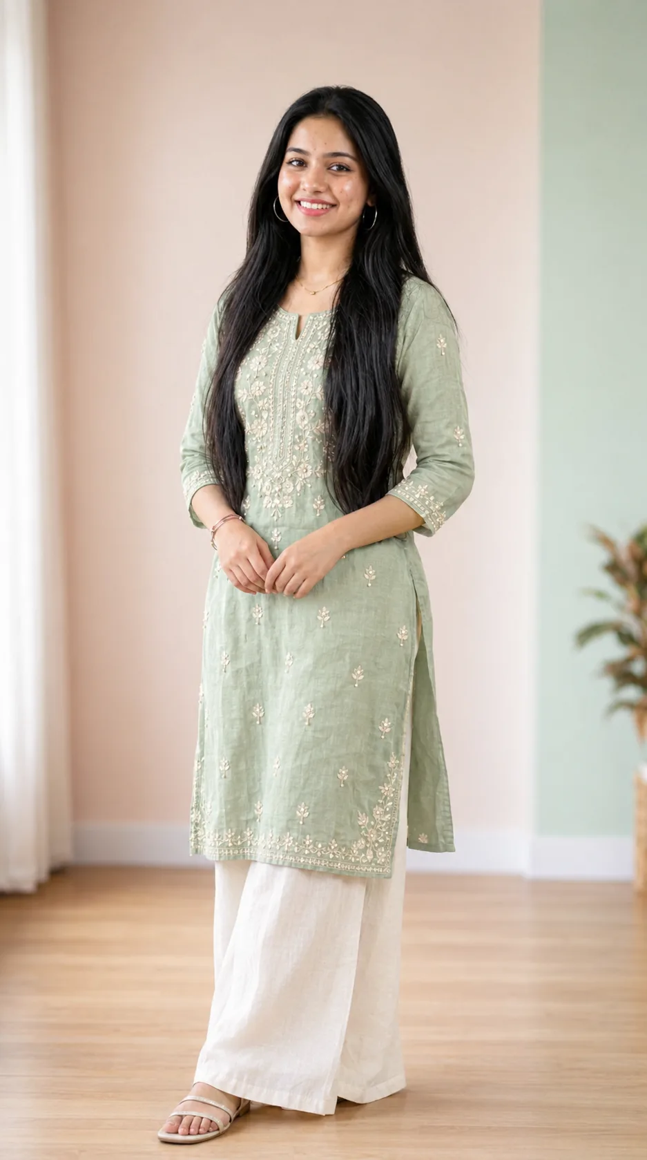 Elegant Mint Green Kurta Full-Body Portrait Prompt ✨