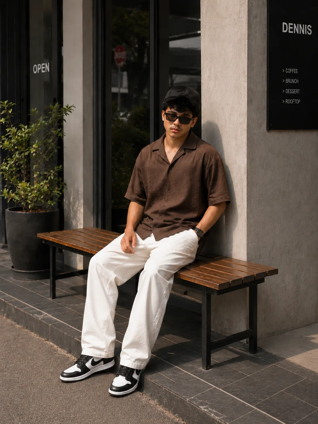 Café Side Bench Vibes ☕ | Casual Street Fashion Look
