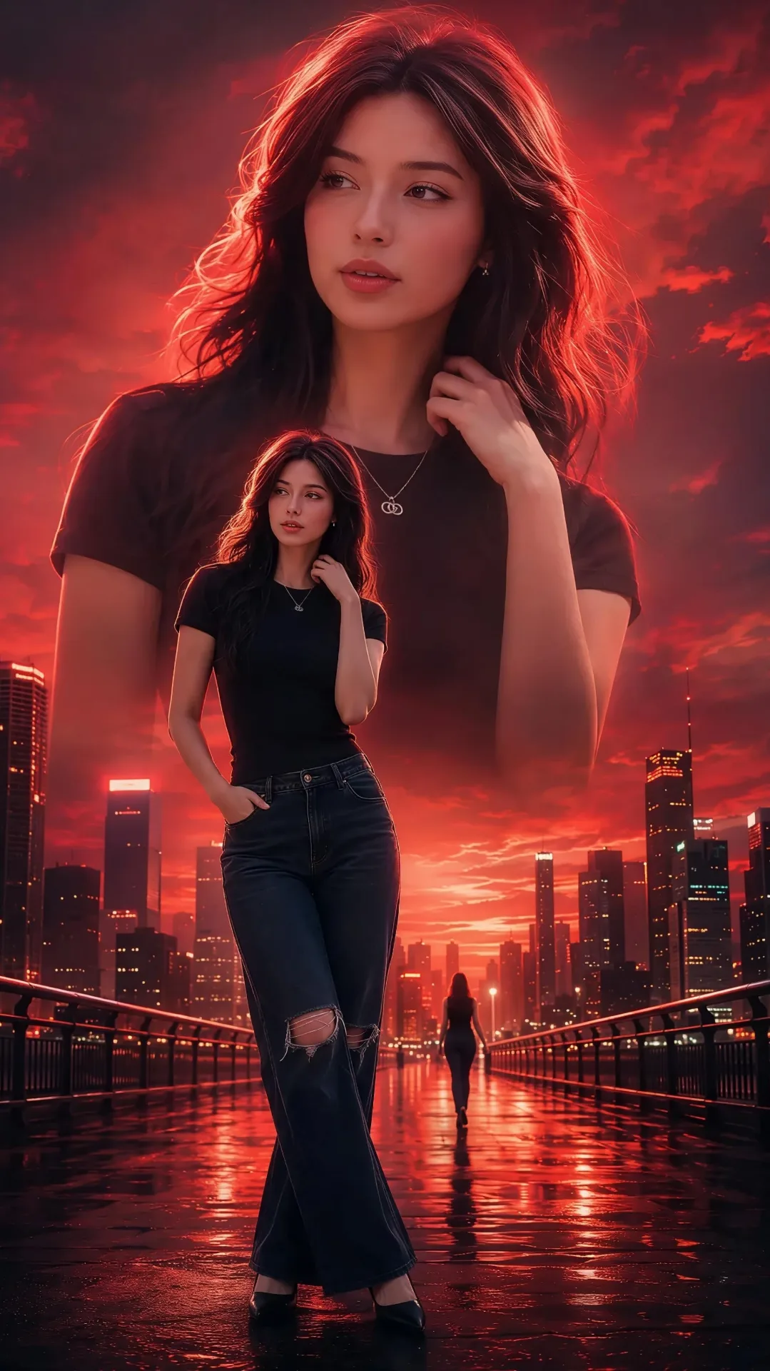 Red Sunset City Double Exposure Multi-Pose Art