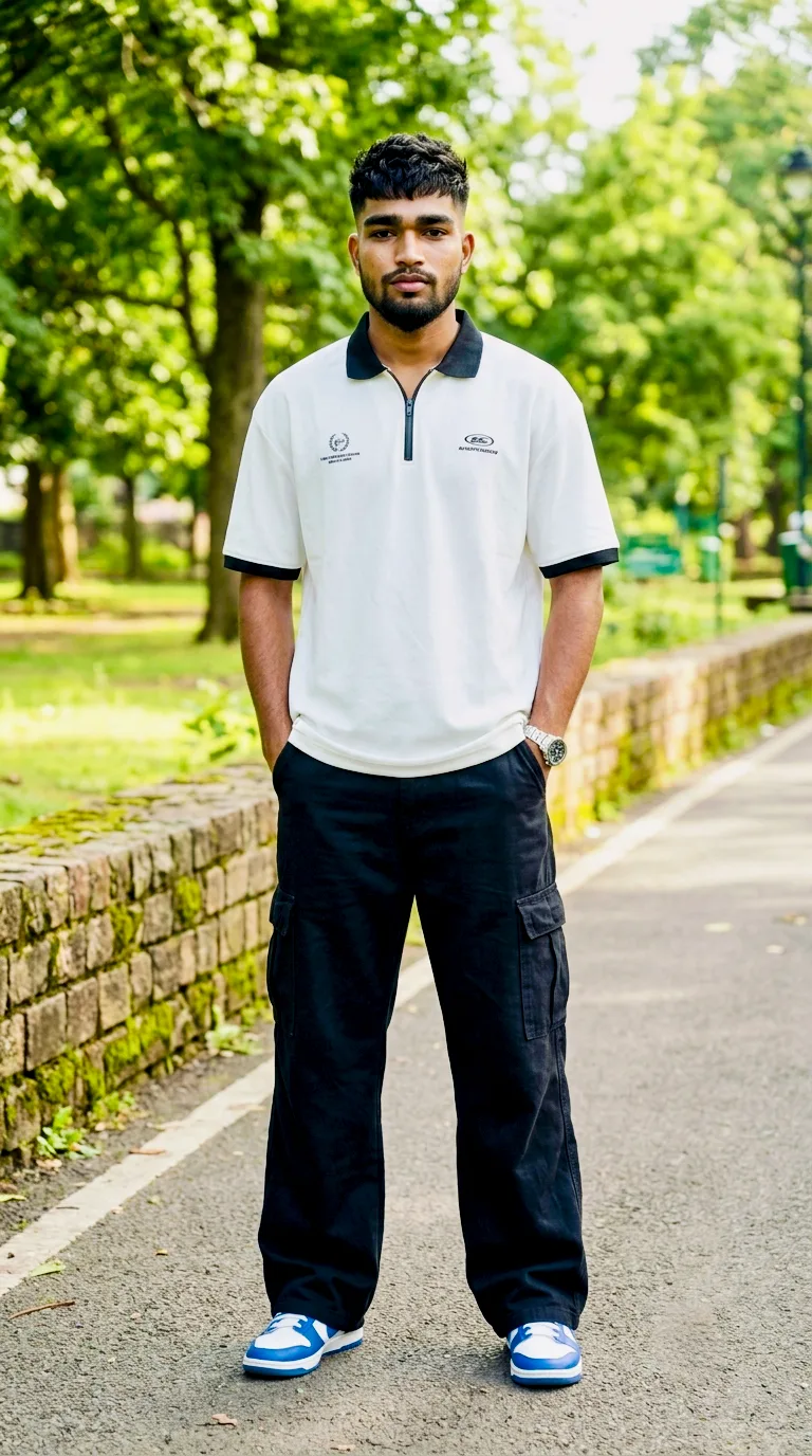 Candid Full-Body Park Pathway Portrait of Young Indian Man