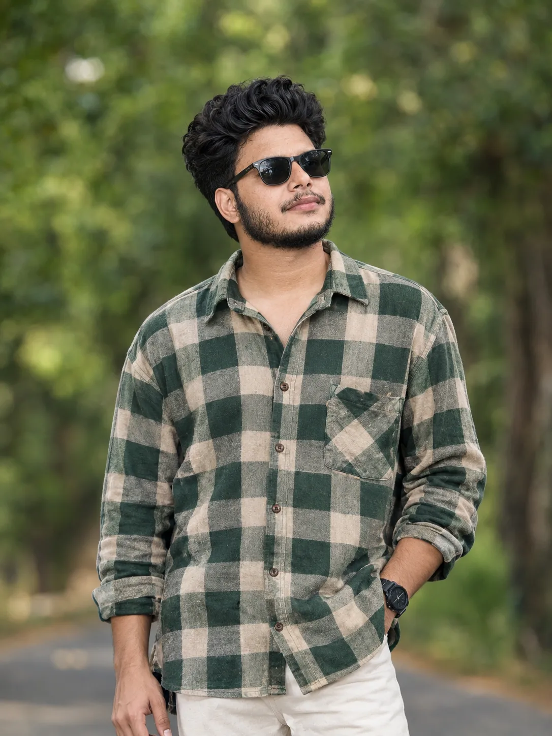 Cool Casual Plaid Look in Park