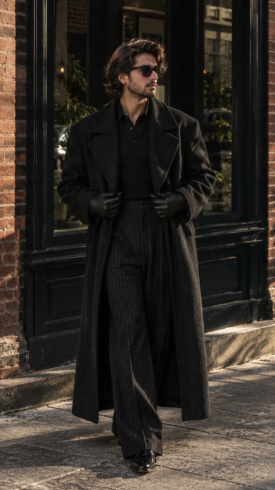 Cinematic Black-Coat Street Style