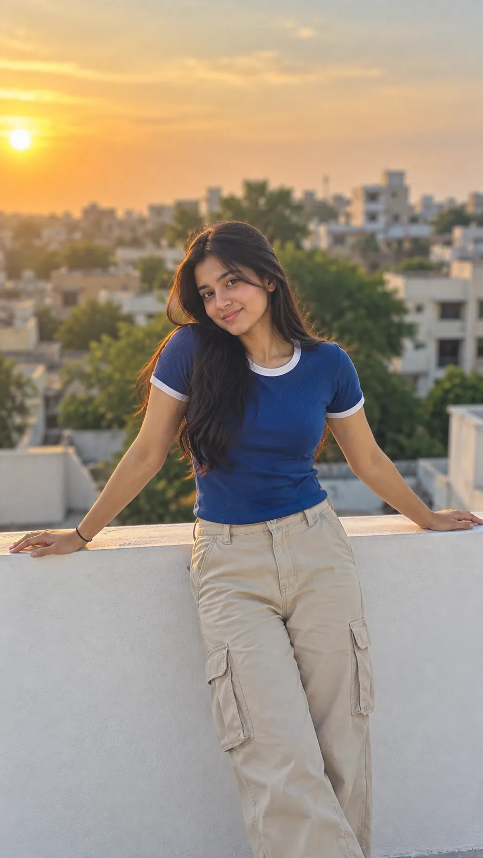 Golden-Hour Rooftop Girl Portrait — Exact Style
