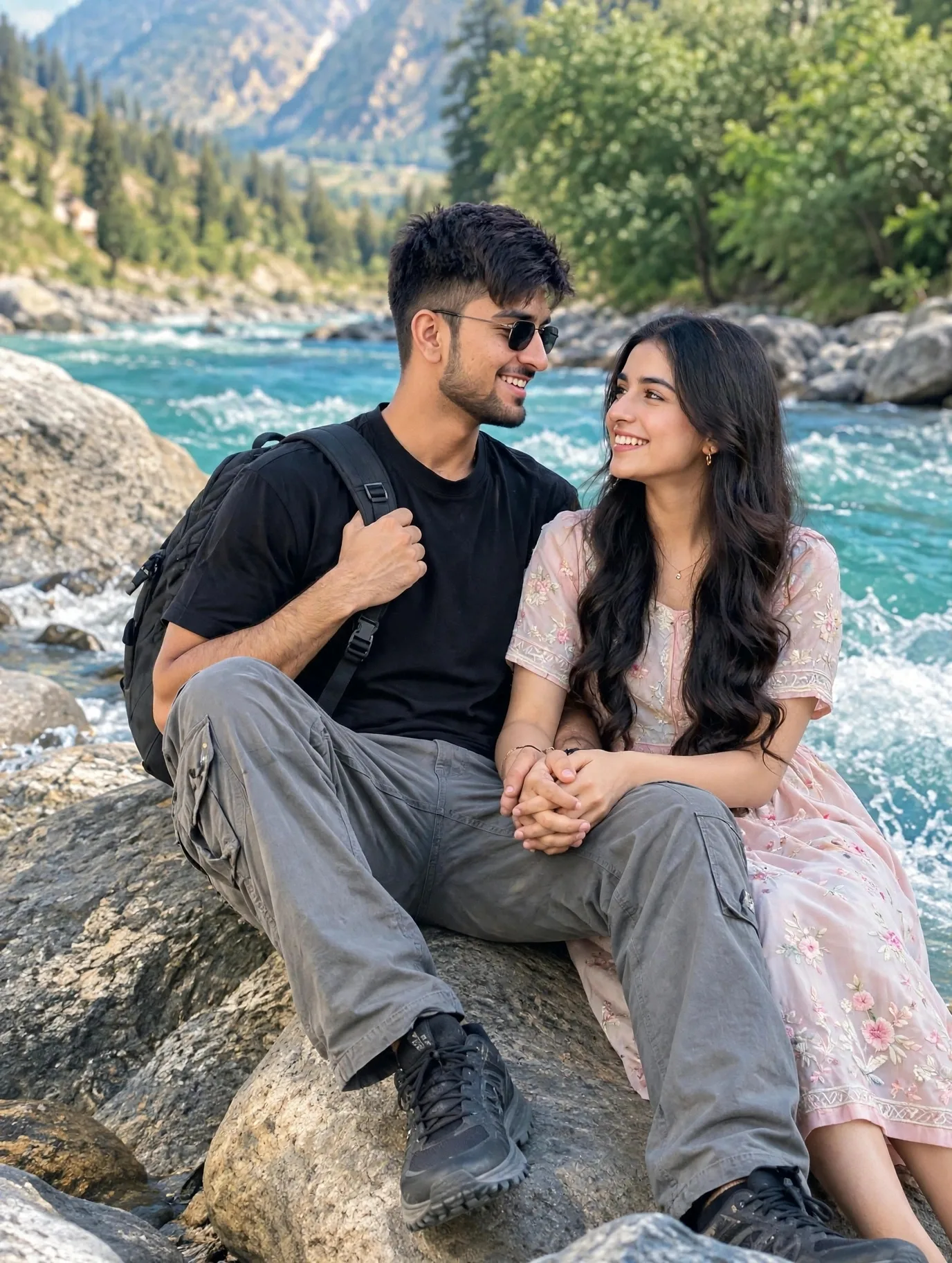 Romantic Pakistani Couple in Pink Flower Garden