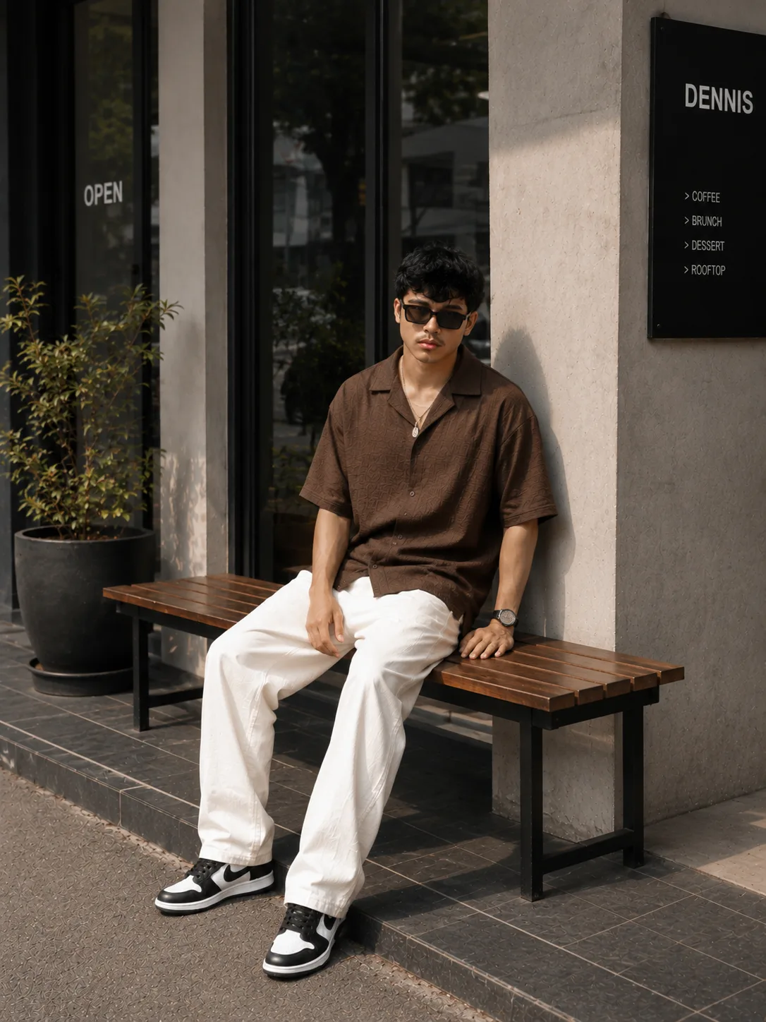 Café Side Bench Vibes ☕ | Casual Street Fashion Look