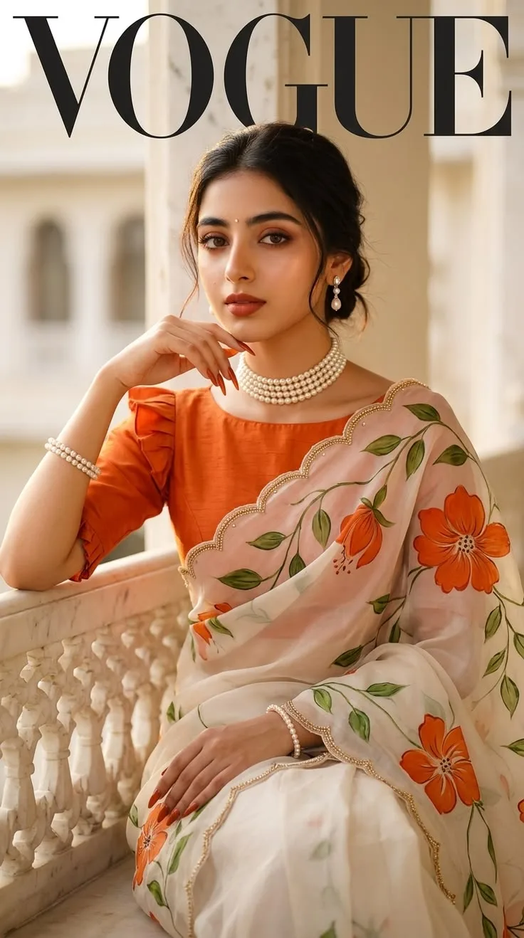 Orange Floral Saree Editorial 🌸🧡
