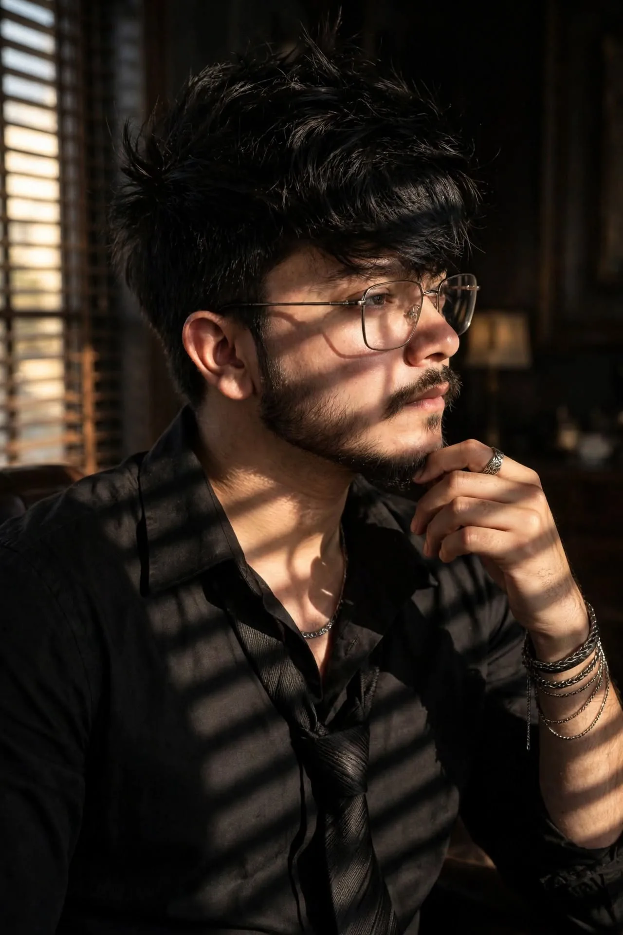 Moody Cinematic Male Portrait in Black Shirt