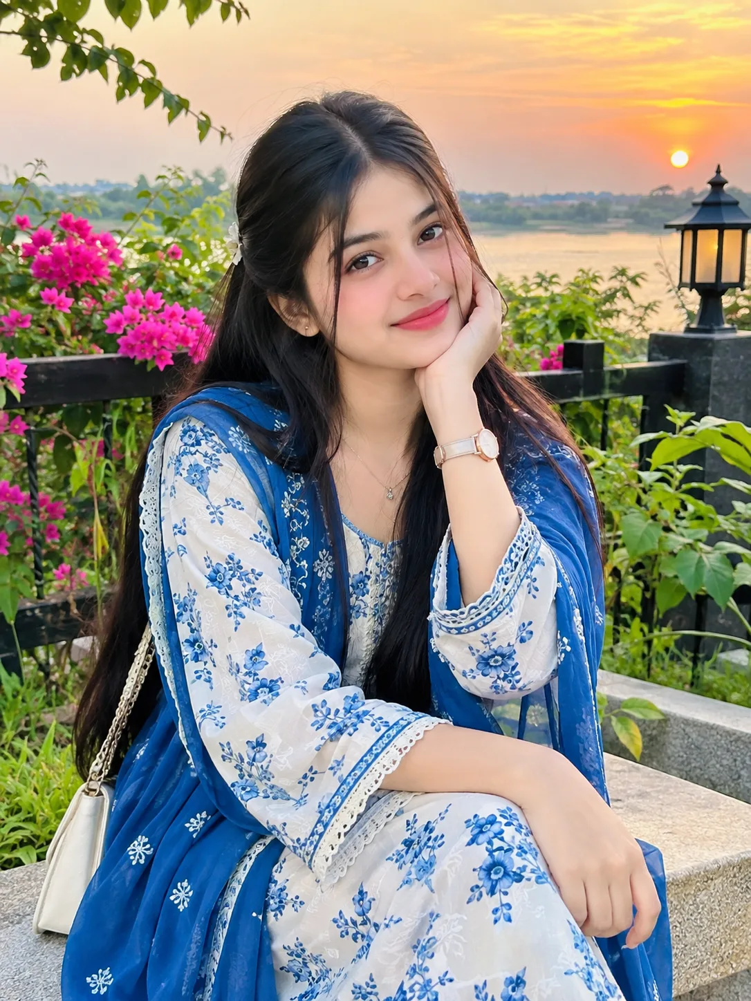 Beautiful Blue Floral Dress | Sunset Garden Portrait 💙
