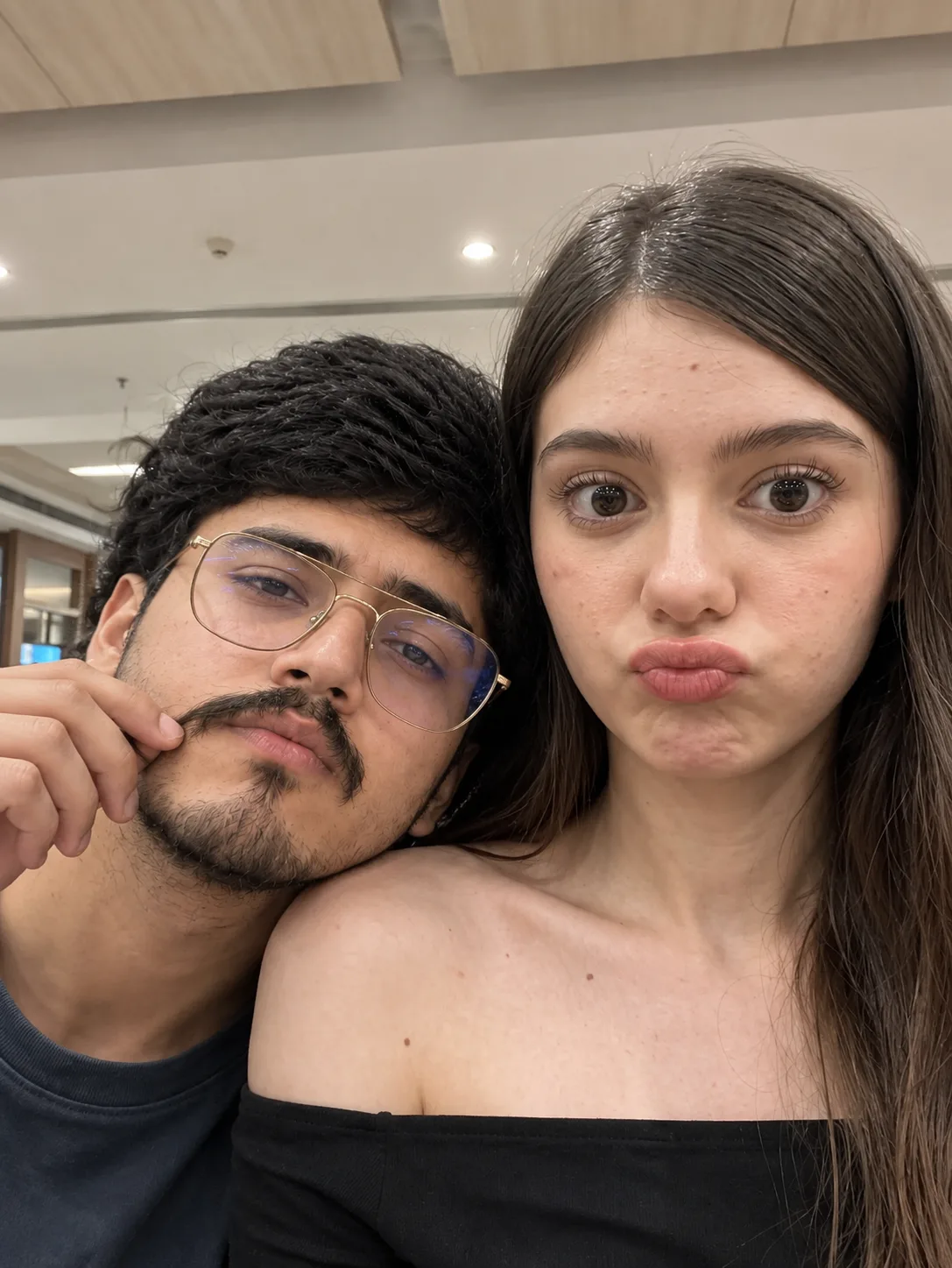 Playful Close-Up Couple Selfie – Candid Indoor Moment