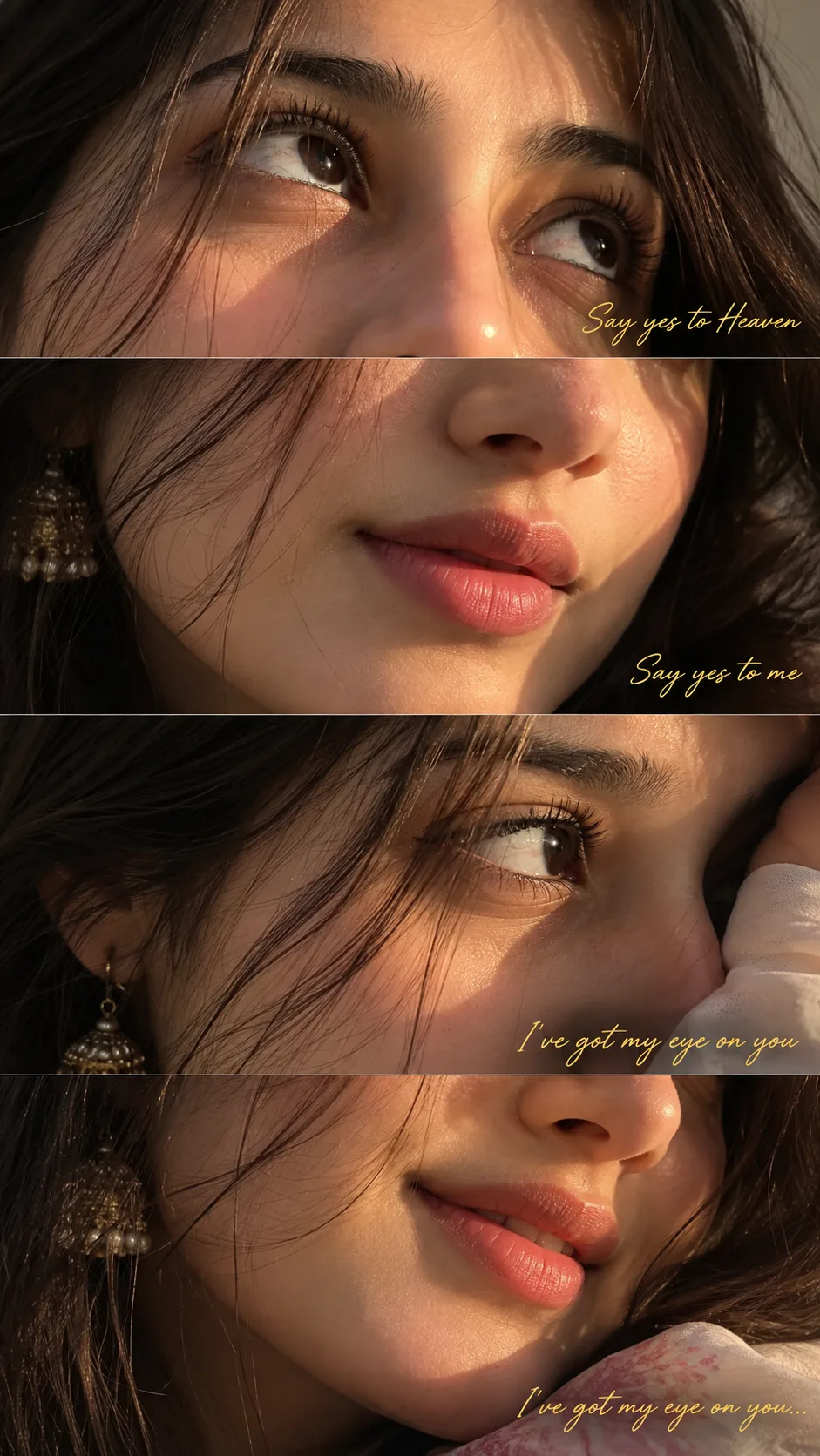 Ultra realistic cinematic 4 panel portrait of a young girl