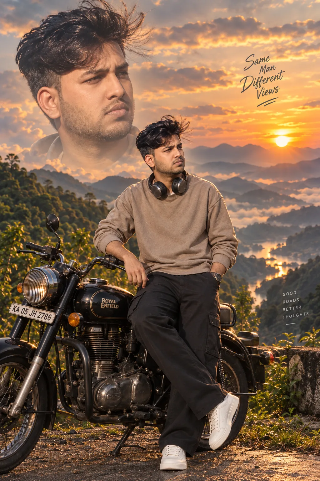 Misty Mountain Motorcycle Portrait