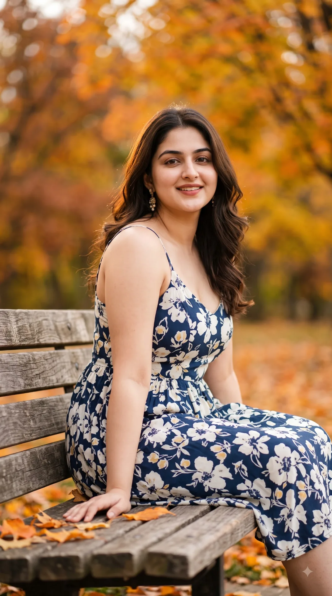"Autumn Park Bench Editorial Portrait"
