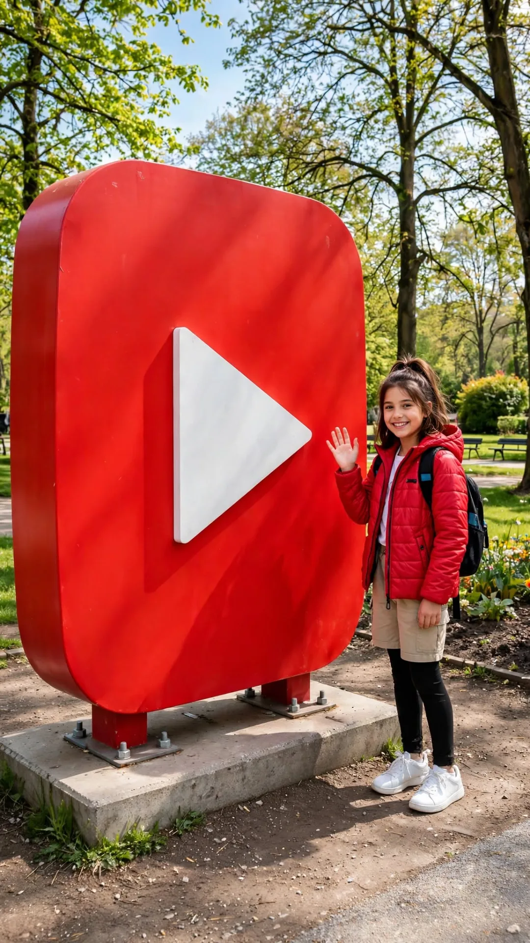 Giant YouTube Play Button - Creator Sitting in Park