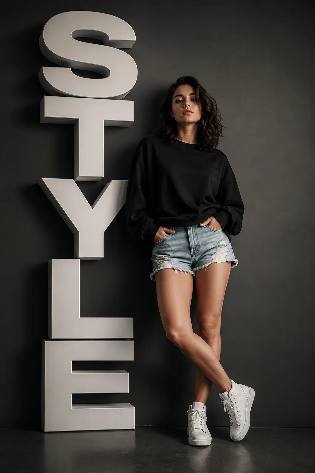 : Minimalist 3D Typography Fashion Portrait