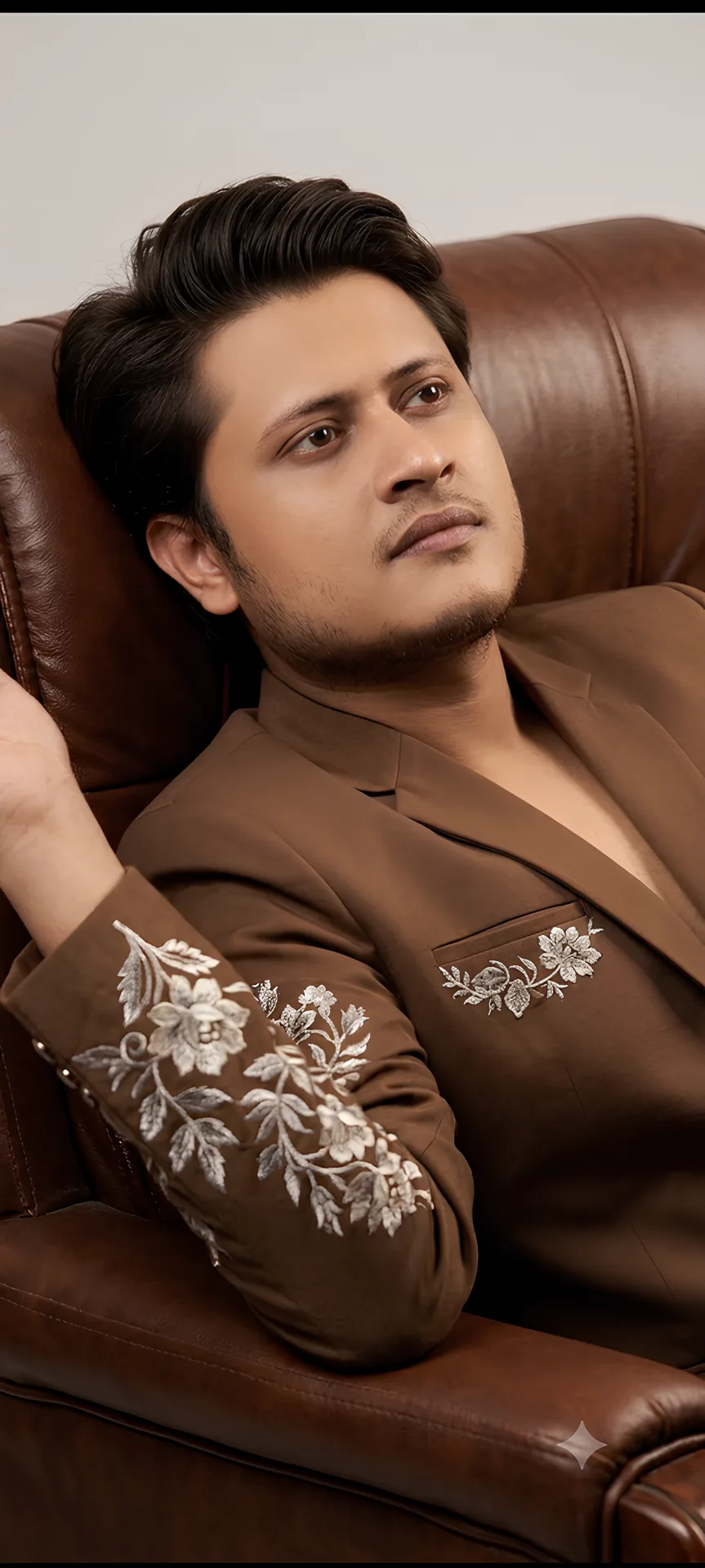 “Luxury Brown Menswear Portrait: Elegant South Asian Fashion Editorial”