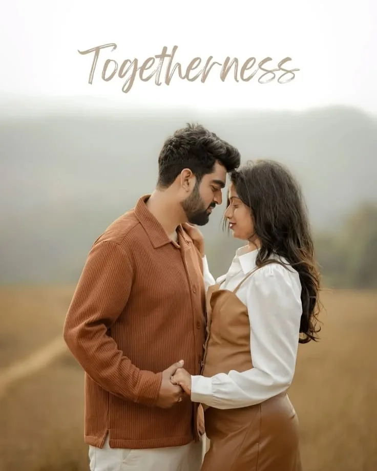 Romantic Autumn Meadow Pre-Wedding Portrait of Young Indian Couple