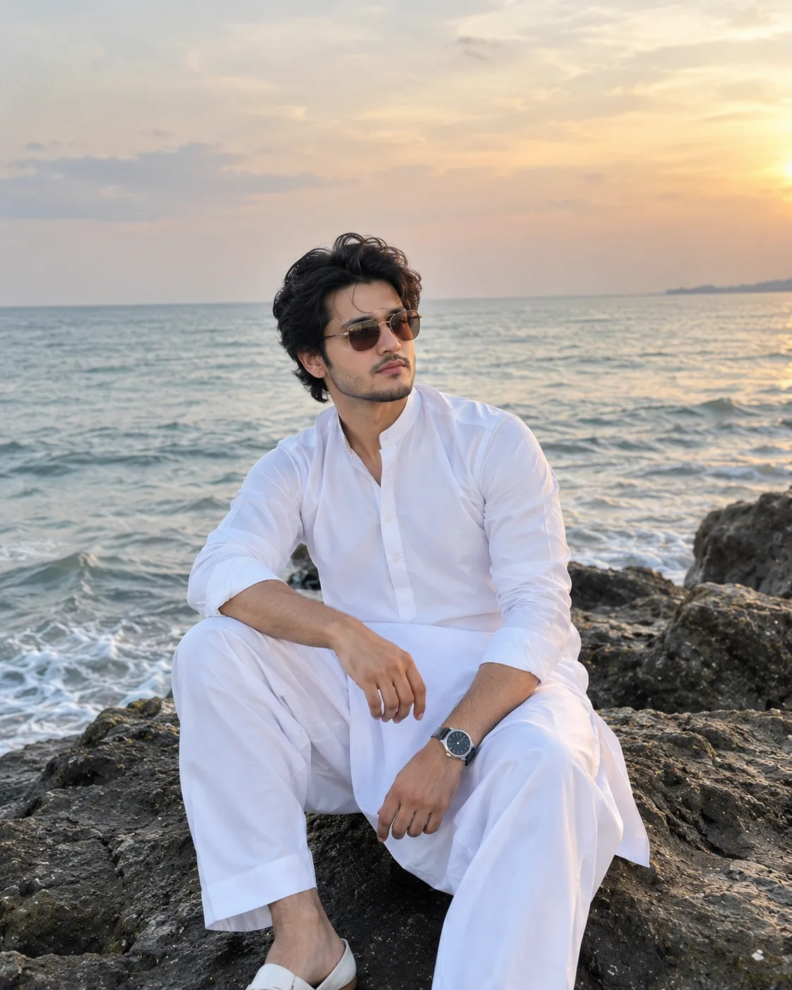 White Shalwar Kameez by the Sea — Cinematic Portrait