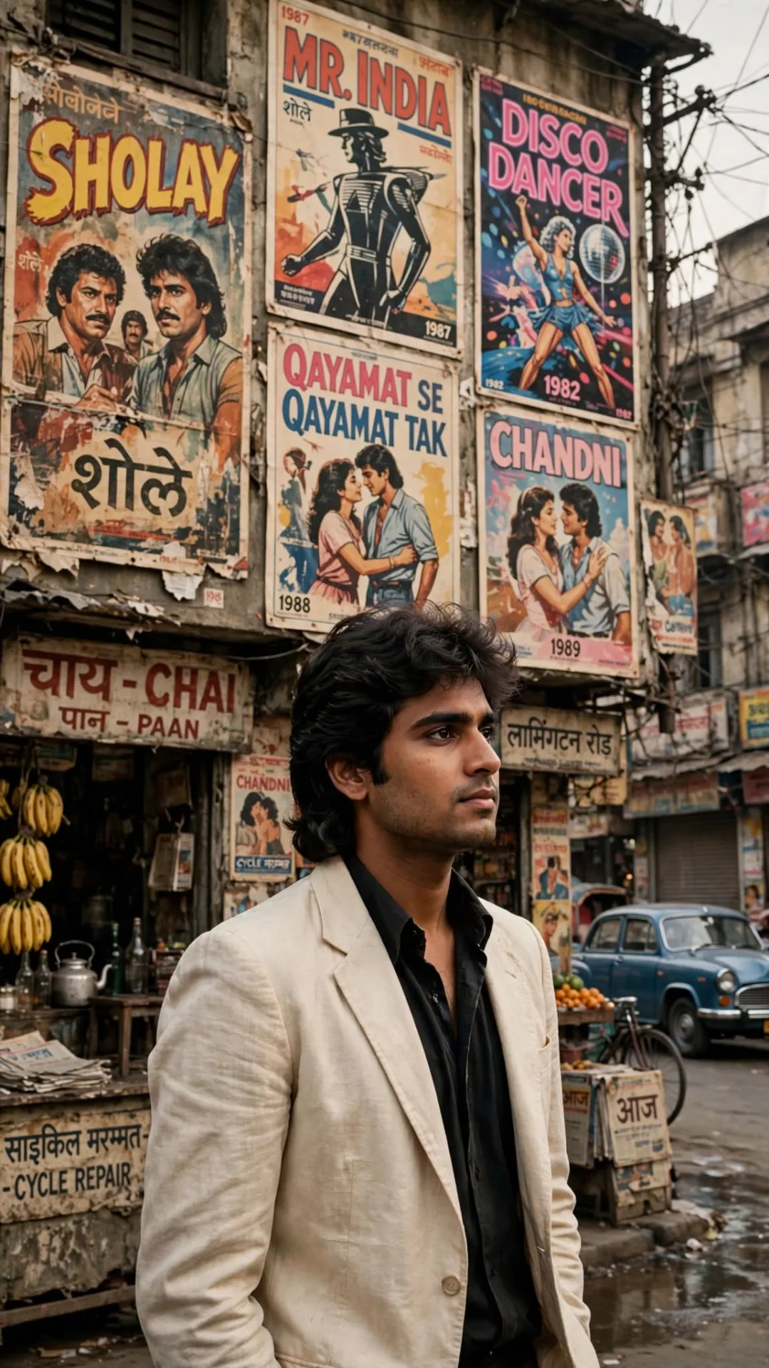 1980s Bombay Hero - Beige Blazer Retro Portrait