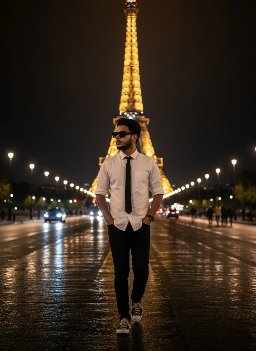 Night Stroll Under the Glowing Eiffel Tower