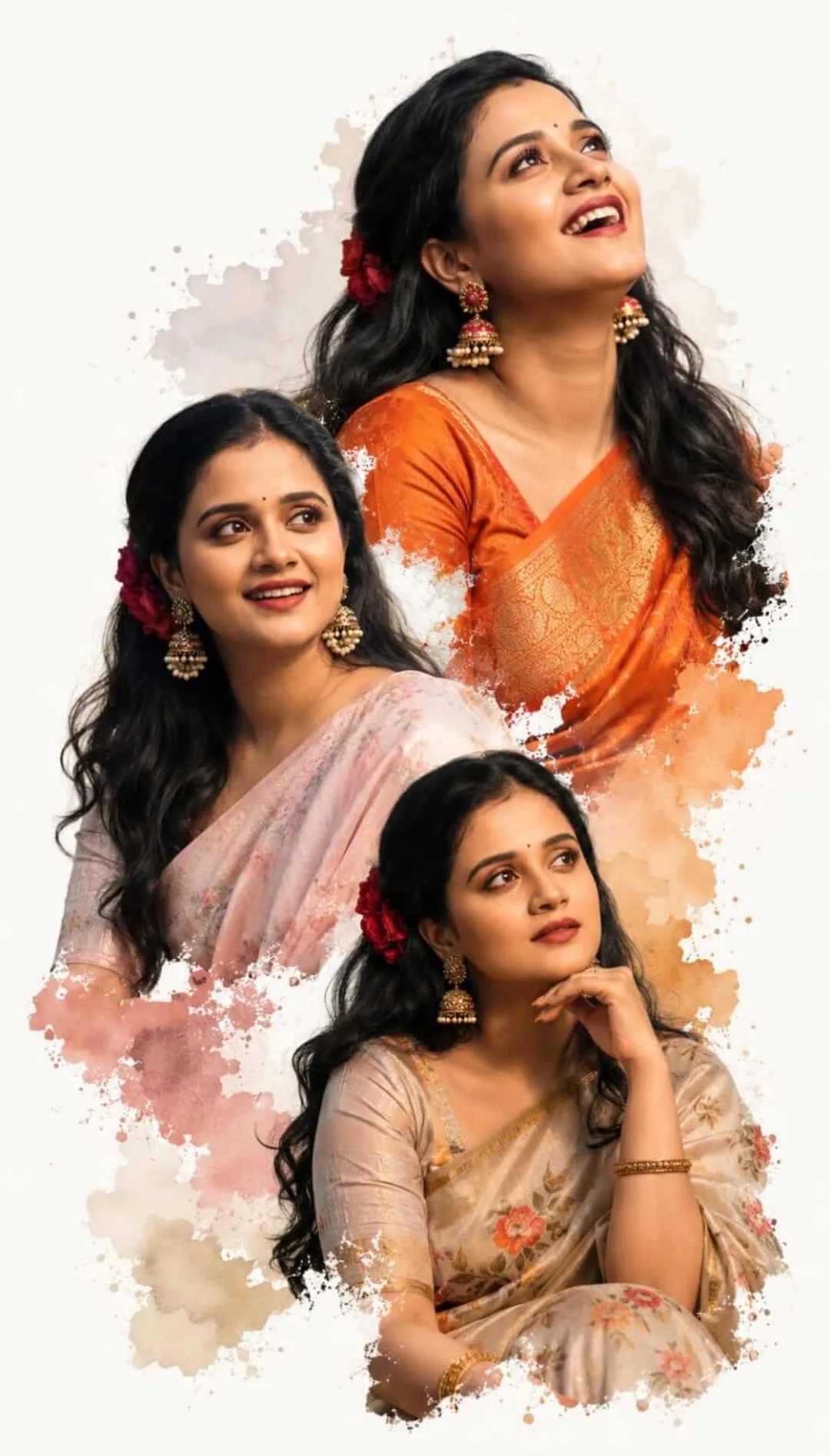 Elegant Saree Paint Splash Collage Portrait With Joyful Ethnic Grace