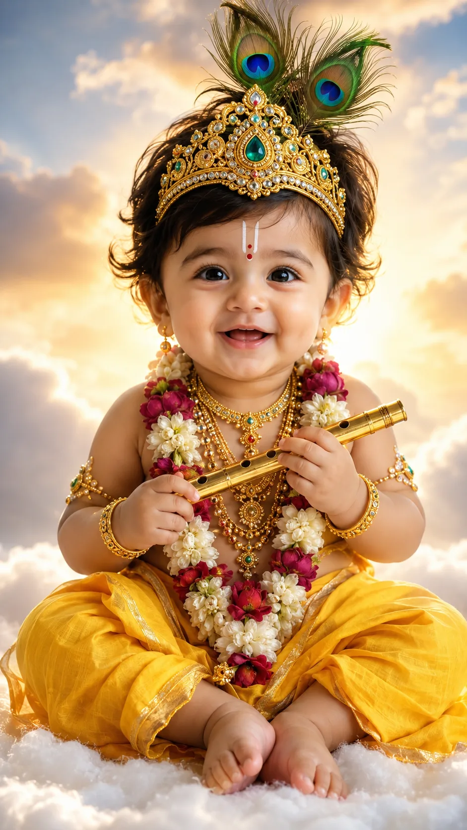Little Krishna – Divine Baby Krishna on Heavenly Clouds