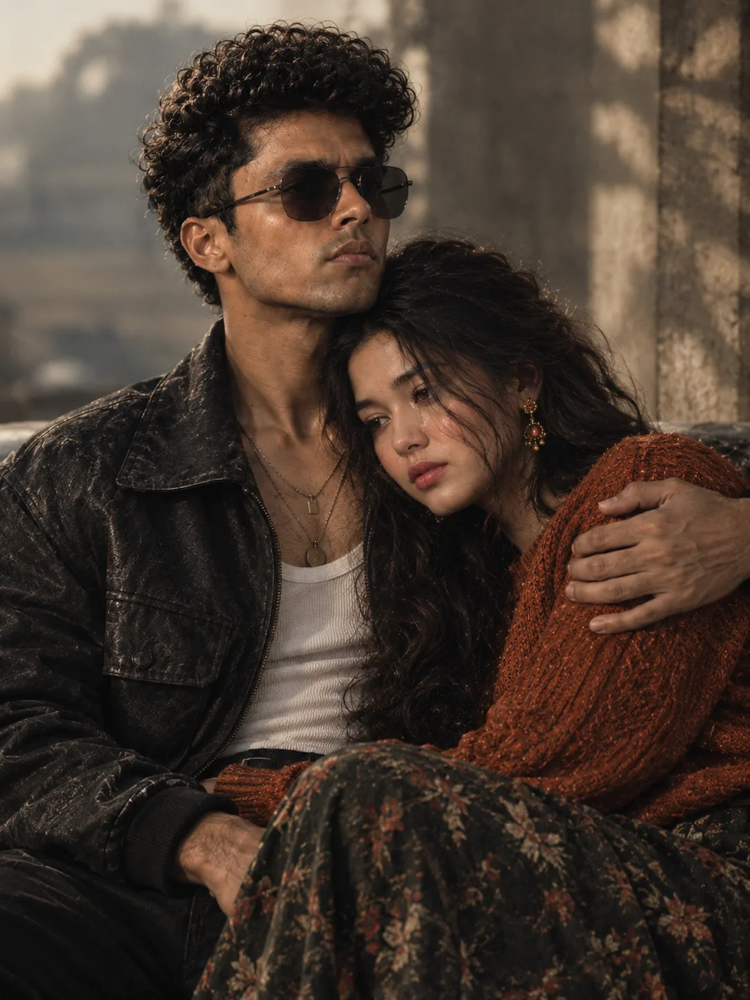 Create an ultra realistic cinematic autumn couple portrait