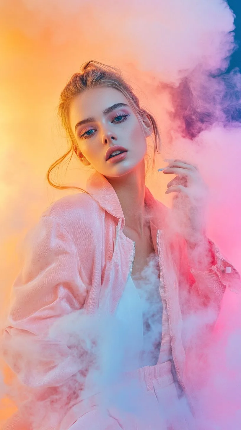 Ethereal Pastel: Neon Smoke Portrait