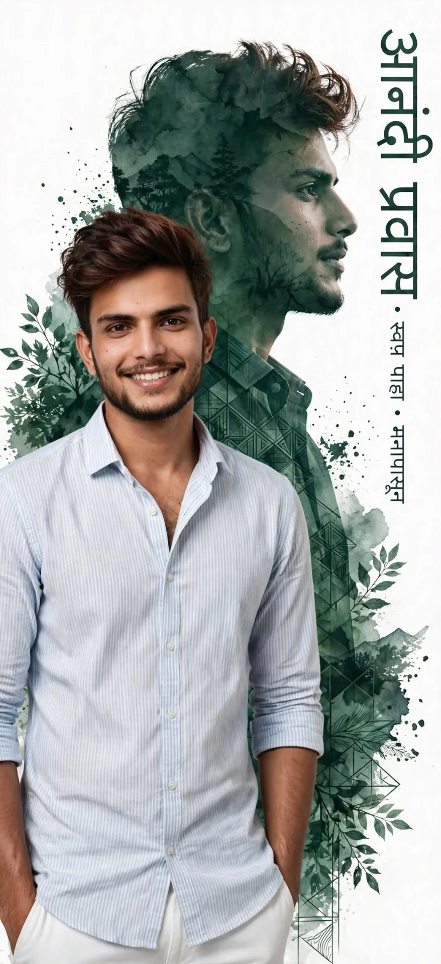 Anandi Pravas - Double Exposure Portrait with Green Watercolor